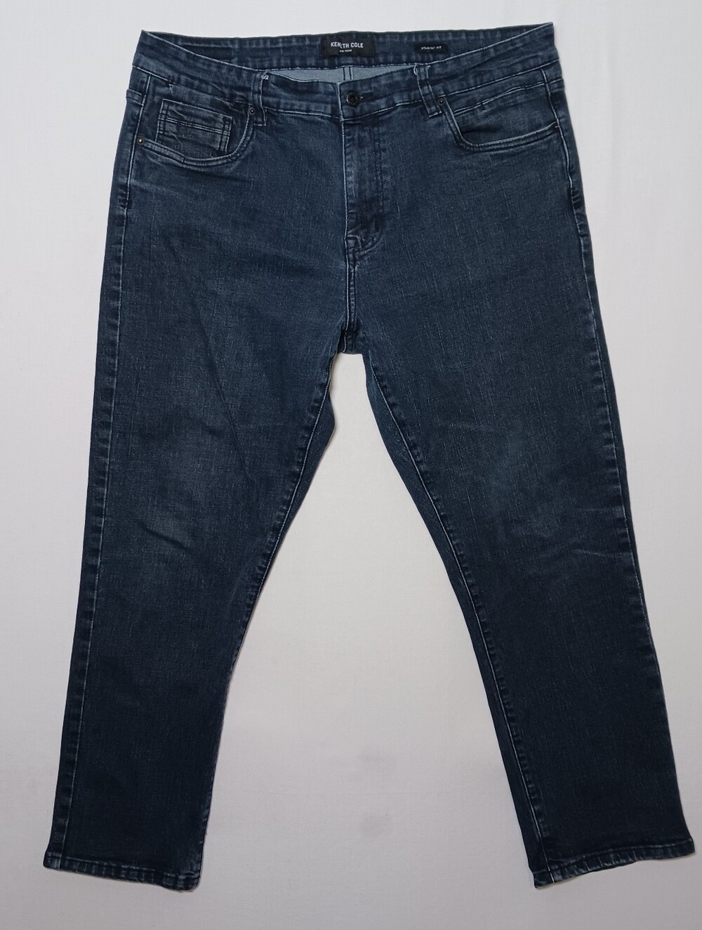 Kenneth Cole Mens Straight Fit Jeans 38X29 Midnight Blue Wash Stretch Denim